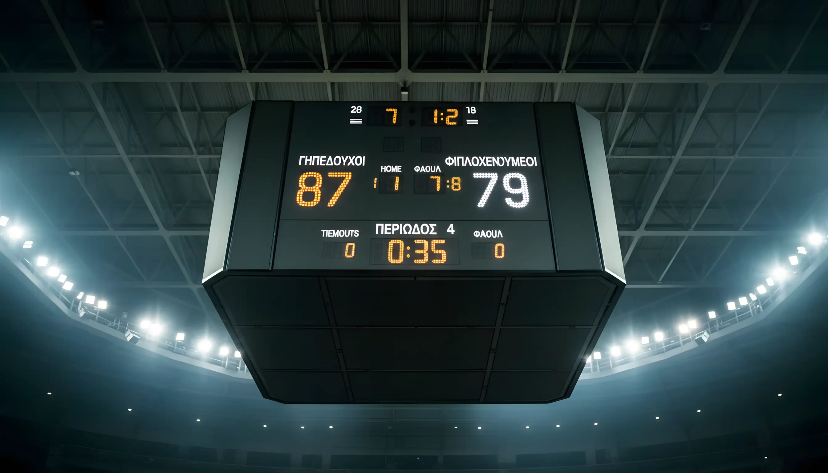 Πίνακας αποτελεσμάτων μπάσκετ με σκορ αγώνα και διαφορά πόντων